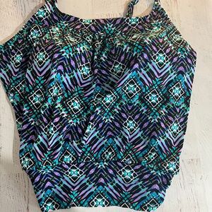 Swim Solutions Purple and Blue Patterned Camisole, NWT, 18w
